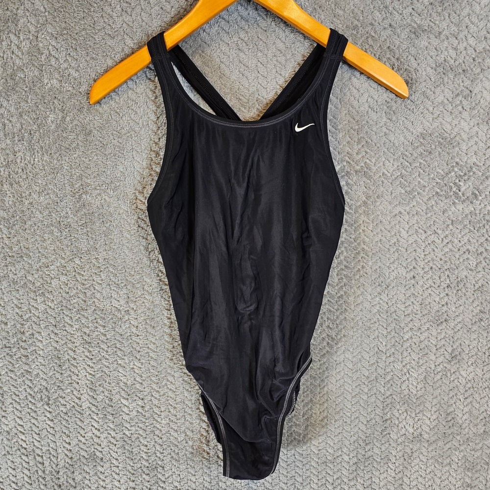 Nike Swim Womens Black Performance Crossback One Piece Swimsuit Size 34 8